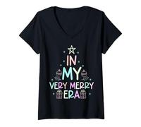 Femme dans ma très Joyeuse époque - Cute Groovy Xmas T-Shirt avec Col en V