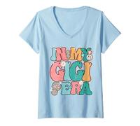 Femme Dans mon ère Gigi, Groovy Happy Face, New Grandma Est. 2024 T-Shirt avec Col en V