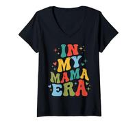 Femme dans My Mama Era, Lettres ondulées rétro, maternité T-Shirt avec Col en V