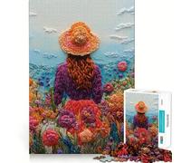 Femme dans Un Champ de Fleurs Puzzle 1000 pièces pour Adultes Réfléchissez,entraînez-Vous,jouez ! Assemblage Solide,Aucune pièce ne se détache Cadeau Unique pour soulager Le Stress (50x75cm)