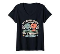 Femme Dans un monde où tu peux être tout ce que tu veux, sois gentil, Love Kids 2025 T-Shirt avec Col en V
