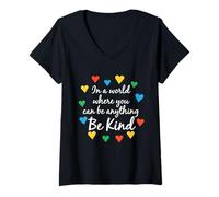 Femme dans Un Monde où Vous Pouvez être Tout ce Que Vous Voulez, Soyez Gentil, autisme T-Shirt avec Col en V