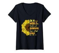 Femme dans Un Monde Plein de Grands-mères, sois Une Grand-mère Tournesol T-Shirt avec Col en V