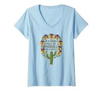 Femme dans Un Monde Plein de pensées, sois Un Cactus T-Shirt avec Col en V