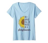 Femme dans Un Monde Plein de Roses, sois Un Tournesol T-Shirt avec Col en V