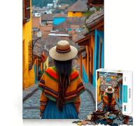 Femme dans Une Rue colorée,Amérique du Sud Puzzle de 1000 pièces pour Adultes Jeu de mémoire Amusant et de qualité supérieure,découpé au Laser Un Moment de Calme et Un Exercice Mental à Faire