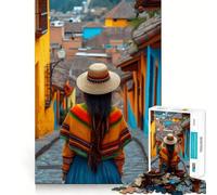Femme dans Une Rue colorée,Puzzle d'Amérique du Sud de 1000 pièces,Exercice Mental Amusant,pièces nettes et sans bavures,activité captivante pour des soirées tranquilles (38x52cm)