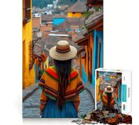 Femme dans Une Rue colorée,Puzzle d'Amérique du Sud de 1000 pièces pour développer Ses capacités mentales Découpe Laser de qualité supérieure Exercice Mental Calme à Faire à la Maison (50x75cm)