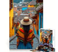 Femme dans Une Rue colorée, Puzzle d'Amérique du Sud pour Adolescents, 1000 pièces, Bien-être cérébral, apaisement de l'esprit, Divertissement, Verrouillage Parfait, (38x52cm)