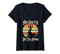 Femme Danse du Ventre HIPS Don't Lie They Tell Stories T-Shirt avec Col en V