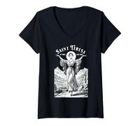 Femme Danseur de Ballet Ballerine Patron Sainte Thérèse Danseurs Danse T-Shirt avec Col en V