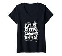 Femme Danseur de Danse du Ventre Eat Sleep Shimmy Repeat T-Shirt avec Col en V