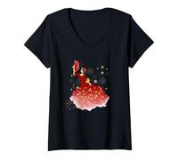 Femme Danseuse de flamenco traditionnelle espagnole folklorique T-Shirt avec Col en V