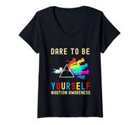 Femme Dare To Be Yourself Prisme de sensibilisation à l'autisme pour garçons et filles T-Shirt avec Col en V