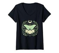 Femme Dark Academia Papillon et Fleurs Gothiques esthétiques T-Shirt avec Col en V