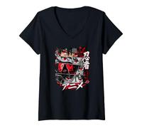 Femme Dark Anime Warrior Red Eyes Art inspiré du Japon T-Shirt avec Col en V
