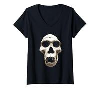 Femme Dark Art Homo Erectus Crâne d'horreur Goth T-Shirt avec Col en V