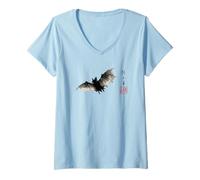 Femme Dark Bat Japanese Ink Wash Traditional Asian Art T-Shirt avec Col en V