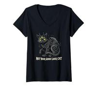 Femme Dark Humor Black Cat n'est Pas Votre Chance T-Shirt avec Col en V