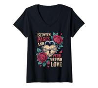 Femme Dark Romance Between Pages and Peril We Find Love T-Shirt avec Col en V