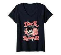 Femme Dark Romance Skull with Flowers Vintage Love Aesthetic T-Shirt avec Col en V