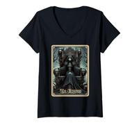Femme Dark Satanic Unholy Witchcraft Tarot Card The Impress T-Shirt avec Col en V