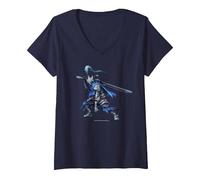 Femme Dark Souls T-Shirt avec Col en V, Bleu Marine, XXL