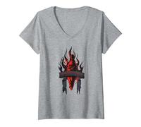 Femme Dark Souls T-Shirt avec Col en V, Gris Chiné, XL