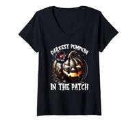 Femme Darkest Pumpkin in The Patch for Goth Mom Floral Halloween T-Shirt avec Col en V