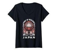 Femme Daruma Tiger Japan Spirit of Resilience Souvenir Japonais T-Shirt avec Col en V