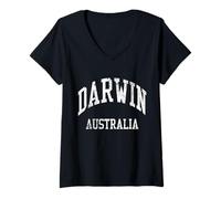 Femme Darwin Australia Retro années 70 College Sports Style T-Shirt avec Col en V
