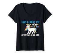 Femme Das Leben ist kein Pony-Hof - Poney - Einhorn - Süßes Poney T-Shirt avec Col en V