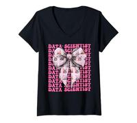 Femme Data Scientist Science Graph Girl Coquette Bow Rose T-Shirt avec Col en V