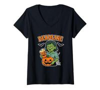 Femme Date Limite Zombie Office Halloween T-Shirt avec Col en V