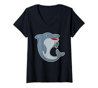 Femme Dauphin Chanteur Microphone Chant T-Shirt avec Col en V