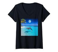 Femme Dauphin dans Blue Lagoon T-Shirt avec Col en V