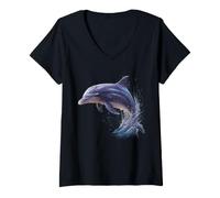 Femme Dauphin Plongeur Dauphins Océan Doux Dauphin T-Shirt avec Col en V