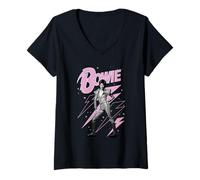 Femme David Bowie - Étoile éclair rose T-Shirt avec Col en V