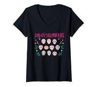 Femme Day of Dead Coloré Sugar Skull Pattern Folk Art T-Shirt avec Col en V
