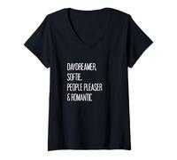 Femme Daydreamer, Softie, People Pleaser & Romantic T-Shirt avec Col en V