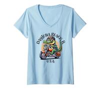 Femme Daytona Beach Florida USA Fun Alligator Dessin animé T-Shirt avec Col en V