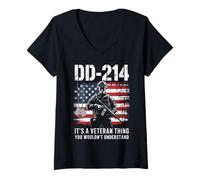 Femme DD-214 Terminé - Drapeau américain de Grunge des États-Unis T-Shirt avec Col en V