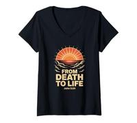 Femme De la Mort à la Vie Jean 5:24 T-Shirt avec Col en V