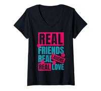 Femme De Vrais Amis, de Vrais rires, Un véritable Amour T-Shirt avec Col en V
