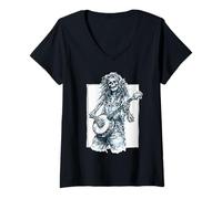 Femme Dead Banjo Player Hippie Bluegrass Skeleton T-Shirt avec Col en V