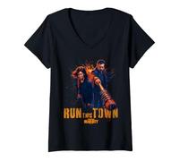 Femme Dead City Maggie Negan Run This Town T-Shirt avec Col en V