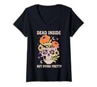Femme Dead Inside But Dying Pretty Halloween Boho T-Shirt avec Col en V