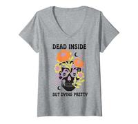 Femme Dead Inside But Dying Pretty Halloween Boho T-Shirt avec Col en V