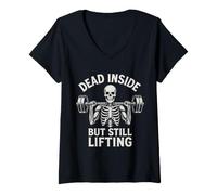 Femme Dead Inside But Still Lifting - Squelette de Gym Amusant T-Shirt avec Col en V