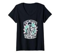 Femme Dead Inside But Still Made It to The Gym Squelette Lifter T-Shirt avec Col en V